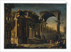 Capriccio with Roman ruins and Christ with the Woman Taken in Adultery by Francesco Maglioli