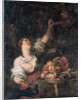 A woman picking grapes and a putto by a Classical pedestal adorned with fruit by Il & Brueghel Abraham Borgognone
