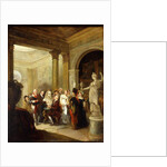 A Capriccio Interior with a Group of Ladies and Gentlemen examining a Bust of Antinous by Michael William Sharp