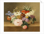 Iris, Lilac, Primulae, Blossom and Peonies in a Basket by Johan Laurents Jensen