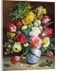 Tulips, Roses, Narcissi and other Flowers in a Blue and White Vase by R. Klausner