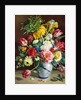Tulips, Roses, Narcissi and other Flowers in a Blue and White Vase by R. Klausner