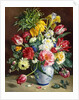 Tulips, Roses, Narcissi and other Flowers in a Blue and White Vase by R. Klausner