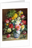 Tulips, Roses, Narcissi and other Flowers in a Blue and White Vase by R. Klausner
