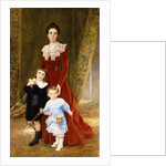 Portrait of a Lady, standing full length, with her Children by Timoleon Marie Lobrichon