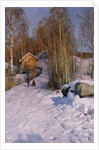 A Winter Landscape with Children Sledging, 1918 by Peder Monsted