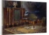 An Interior with a Louis XV Style Ormulu-mounted and Parquetry Bureau Plat and Bibliotheque43.4cm., by French School