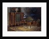 An Interior with a Louis XV Style Ormulu-mounted and Parquetry Bureau Plat and Bibliotheque43.4cm., by French School