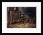 An Interior with a Louis XV Style Ormulu-mounted and Parquetry Bureau Plat and Bibliotheque43.4cm., by French School