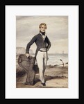 Portrait of Edward Pocock R.N., small full length, Standing Beside a Beached Rowing Boat at Low Tide by Henry Edridge