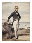 Portrait of Edward Pocock R.N., small full length, Standing Beside a Beached Rowing Boat at Low Tide by Henry Edridge