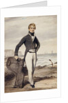 Portrait of Edward Pocock R.N., small full length, Standing Beside a Beached Rowing Boat at Low Tide by Henry Edridge