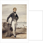 Portrait of Edward Pocock R.N., small full length, Standing Beside a Beached Rowing Boat at Low Tide by Henry Edridge
