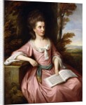 Portrait of Martha Ray, seated three-quarter-length, in a Pink Dress with a Blue Sash, holding a Musical Score, in a Landscape, 1777 by Nathaniel Dance