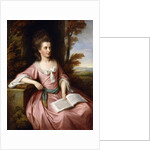 Portrait of Martha Ray, seated three-quarter-length, in a Pink Dress with a Blue Sash, holding a Musical Score, in a Landscape, 1777 by Nathaniel Dance