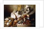 A Still Life of Dead Birds; A Heron Hanging from a Wall, Duck, Pheasant, Partridge, Woodcock, a Swan and a Pigeon with a Hare, 1845 by W. Oakes