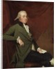 Portrait of Edward Abney, seated three-quarter-length, in a Green Coat, Holding a Letter against a Red Curtain, Late 1780s by Joseph Wright of Derby