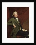 Portrait of Edward Abney, seated three-quarter-length, in a Green Coat, Holding a Letter against a Red Curtain, Late 1780s by Joseph Wright of Derby