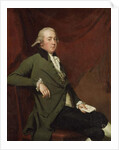 Portrait of Edward Abney, seated three-quarter-length, in a Green Coat, Holding a Letter against a Red Curtain, Late 1780s by Joseph Wright of Derby