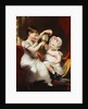 Two Sisters, seated full-length in an Interior, Playing by Thomas Barber