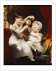 Two Sisters, seated full-length in an Interior, Playing by Thomas Barber