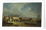 A View of Old London Bridge with Barges on the Thames by Samuel Scott