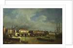 A View of Old London Bridge with Barges on the Thames by Samuel Scott