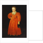 Portrait of a Little Boy, standing full length wearing a Red Dress within a White Lace Collar, holding a Black Hat by Robert the Elder Peake