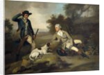 A Gentleman Reclining with a Gun and Dog and his Gamekeeper Standing Nearby, by Henry Walton