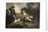 A Gentleman Reclining with a Gun and Dog and his Gamekeeper Standing Nearby, by Henry Walton