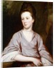 Portrait of Miss Joan Knatchbull, seated half length Wearing a Mauve Dress and a Pearl Necklace by George Romney