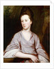 Portrait of Miss Joan Knatchbull, seated half length Wearing a Mauve Dress and a Pearl Necklace by George Romney