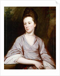 Portrait of Miss Joan Knatchbull, seated half length Wearing a Mauve Dress and a Pearl Necklace by George Romney