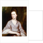 Portrait of Miss Joan Knatchbull, seated half length Wearing a Mauve Dress and a Pearl Necklace by George Romney