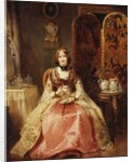 Portrait of Lady Dorothy Nevill, full-length, seated in a Pink and Gold Embroidered Gown, in her Boudoir, 1855 by Henry Richard Graves