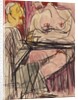 Female Nude and Man sitting at a Table; Weiblicher Akt und Mann an einem Tisch sitzend by Ernst Ludwig Kirchner