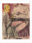 Female Nude and Man sitting at a Table; Weiblicher Akt und Mann an einem Tisch sitzend by Ernst Ludwig Kirchner