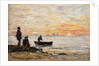Low Tide - Shore and Fishermen at Sunset; Maree Basse - Rivage et Pecheurs au Coucher du Soleil, 1862 by Eugene Louis Boudin
