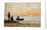 Low Tide - Shore and Fishermen at Sunset; Maree Basse - Rivage et Pecheurs au Coucher du Soleil, 1862 by Eugene Louis Boudin