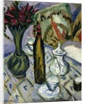 Teapot, Bottle and Red Flowers; Teekanne, Flasche und Rote Blumen, 1912 by Ernst Ludwig Kirchner