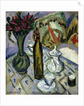 Teapot, Bottle and Red Flowers; Teekanne, Flasche und Rote Blumen, 1912 by Ernst Ludwig Kirchner