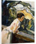 Frieda, the Artist's Wife, Leaning over the Balcony, c.1919-1922 by Leo Putz