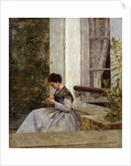 A Woman Crocheting by Giuseppe or Joseph de Nittis