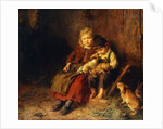 Two Children Playing with Rabbits, by Felix Schlesinger