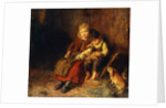 Two Children Playing with Rabbits, by Felix Schlesinger