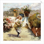 A Young Girl Gathering Flowers in the Sunshine, by Vicenzo Irolli