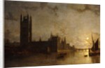 Westminster Abbey, The Houses of Parliament with the Construction of Westminster Bridge, 1859 by Henry Pether