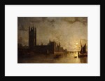 Westminster Abbey, The Houses of Parliament with the Construction of Westminster Bridge, 1859 by Henry Pether
