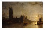 Westminster Abbey, The Houses of Parliament with the Construction of Westminster Bridge, 1859 by Henry Pether