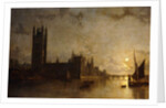 Westminster Abbey, The Houses of Parliament with the Construction of Westminster Bridge, 1859 by Henry Pether